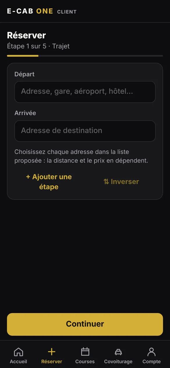 Réservation : départ, arrivée, date et véhicule