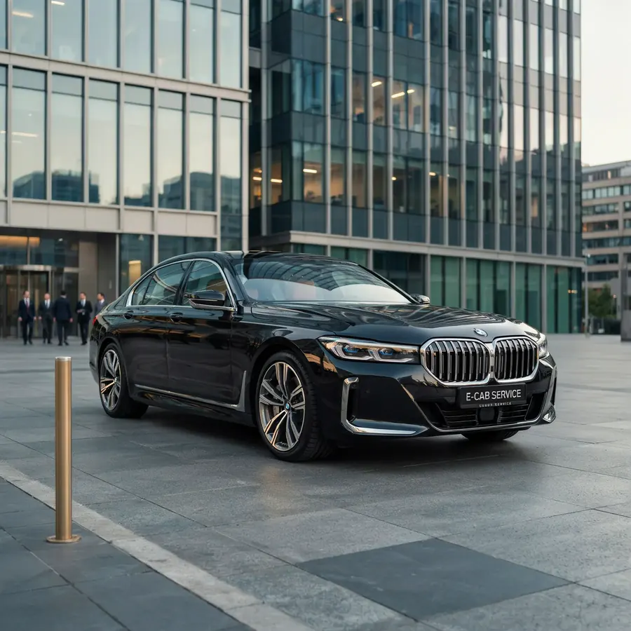 Berline E-CAB SERVICE stationnée, prête au départ